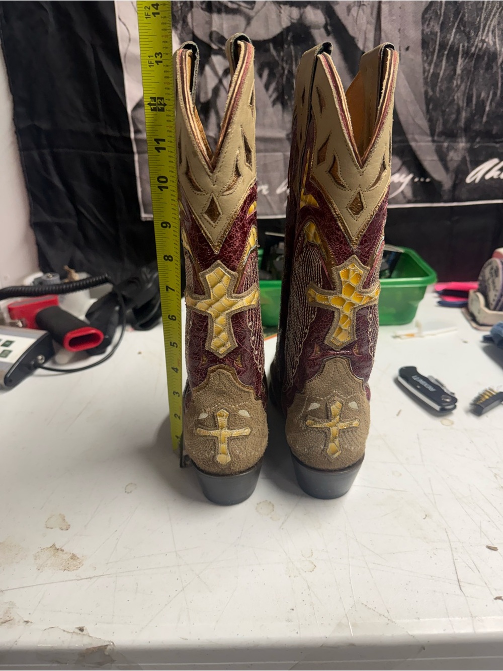 Sterling River Brown and Red Western Cowgirl Boots Cross angle wing, size 6B - Picture 4 of 15